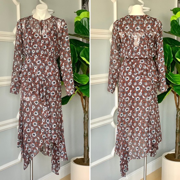 Veronica Beard Sazan Runway Asymmetric Ruffled Silk Chiffon Midi Dress Size 6 - Picture 2 of 13